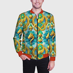 Бомбер мужской Золотистые змеи и цветы, цвет: 3D-красный — фото 2