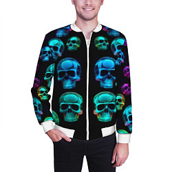 Бомбер мужской Neon skulls - ai art pattern, цвет: 3D-белый — фото 2