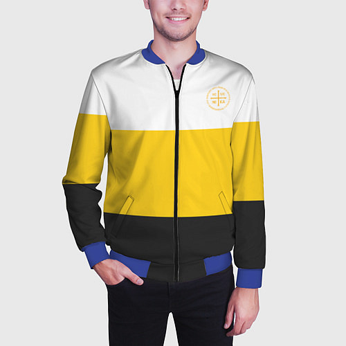 Мужской бомбер Сокрушу пред ним врагов его НИКА желтая / 3D-Синий – фото 3