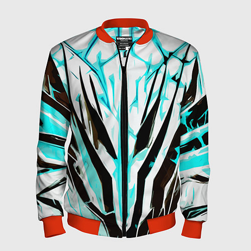Мужской бомбер Чёрно-голубая абстракция на белом фоне / 3D-Красный – фото 1
