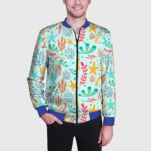 Мужской бомбер Абстракция коралловый фон / 3D-Синий – фото 3