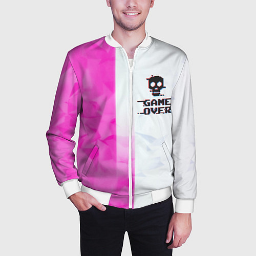 Мужской бомбер Game over pink abstraction / 3D-Белый – фото 3