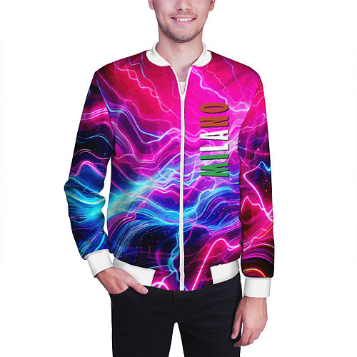 Мужской бомбер Milano - neon abstraction / 3D-Белый – фото 3