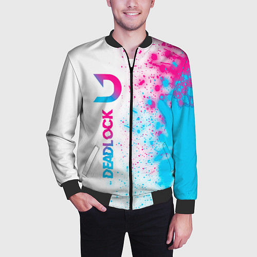 Мужской бомбер Deadlock neon gradient style по-вертикали / 3D-Черный – фото 3