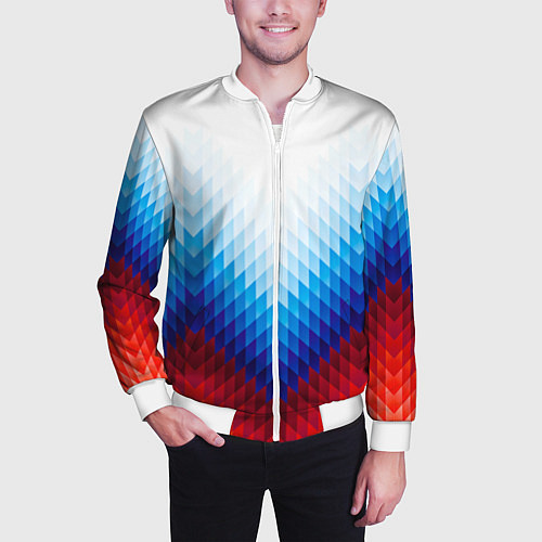 Мужской бомбер Геометрический узор в цветах триколора / 3D-Белый – фото 3