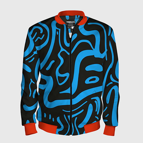 Мужской бомбер Хаотичные синие полосы / 3D-Красный – фото 1