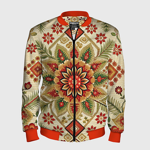 Мужской бомбер Стиль советского ковра узоры и орнамент / 3D-Красный – фото 1