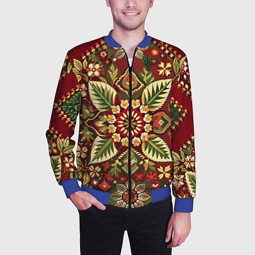 Мужской бомбер Стиль советского ковра узоры и орнамент / 3D-Синий – фото 3