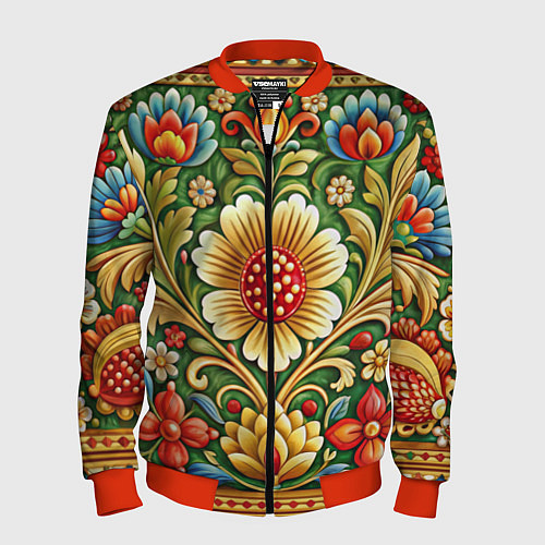 Мужской бомбер Стиль советского ковра узоры и орнамент / 3D-Красный – фото 1