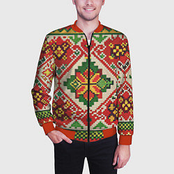 Бомбер мужской Классические русские узоры и орнамент, цвет: 3D-красный — фото 2