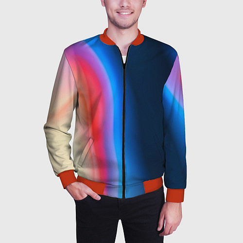 Мужской бомбер Неоновый градиент разводы / 3D-Красный – фото 3