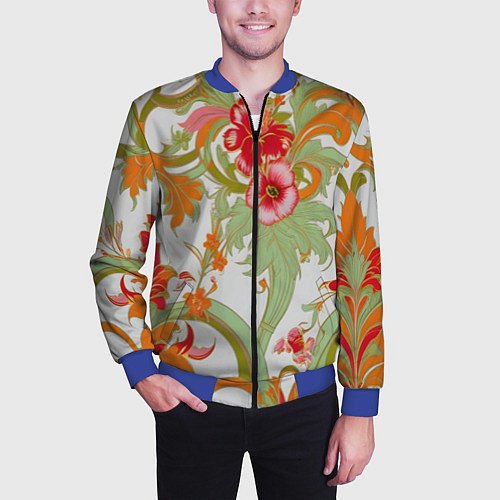 Мужской бомбер Яркий цветочный узор / 3D-Синий – фото 3