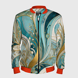 Бомбер мужской Бирюзовый с белым растительный узор в мягких тонах, цвет: 3D-красный