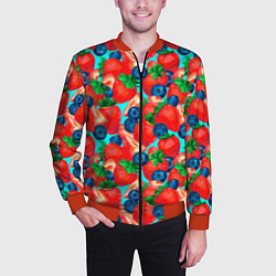 Бомбер мужской Клубника с черникой паттерн, цвет: 3D-красный — фото 2