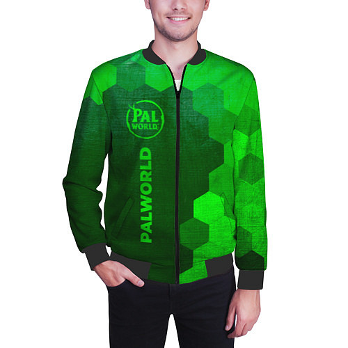 Мужской бомбер Palworld - green gradient по-вертикали / 3D-Черный – фото 3
