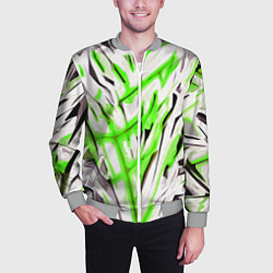 Бомбер мужской Чёрно-зелёная агрессивная абстракция на белом фоне, цвет: 3D-меланж — фото 2