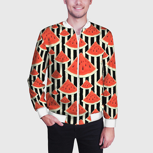 Мужской бомбер Арбузные дольки / 3D-Белый – фото 3