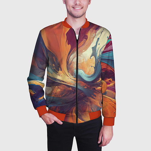 Мужской бомбер Акриловая абстракция в стиле Vallejo / 3D-Красный – фото 3