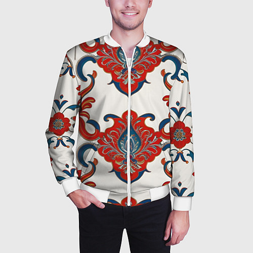 Мужской бомбер Узор красно-синий на белом фоне / 3D-Белый – фото 3