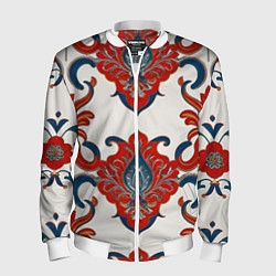Бомбер мужской Узор красно-синий на белом фоне, цвет: 3D-белый