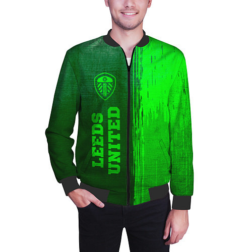 Мужской бомбер Leeds United - green gradient по-вертикали / 3D-Черный – фото 3