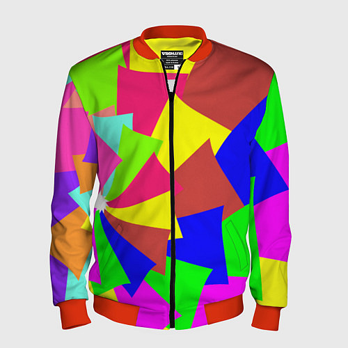 Мужской бомбер Разноцветная мозаика / 3D-Красный – фото 1