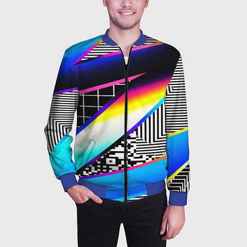 Мужской бомбер Neon stripes geometry / 3D-Синий – фото 3