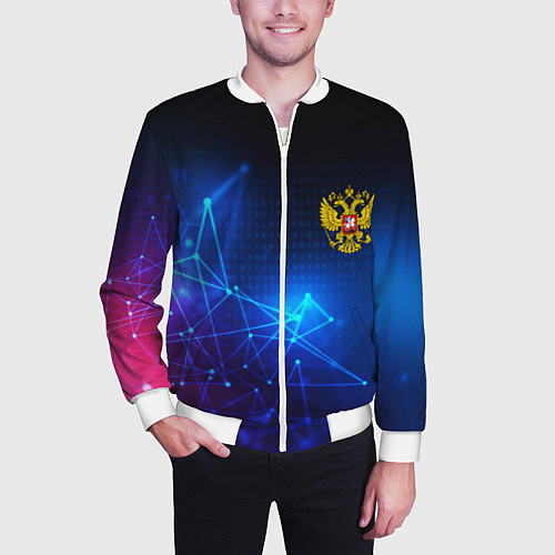 Мужской бомбер Герб РФ абстракция текстура / 3D-Белый – фото 3