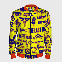 Бомбер мужской Логотипы игр на жёлтом, цвет: 3D-красный