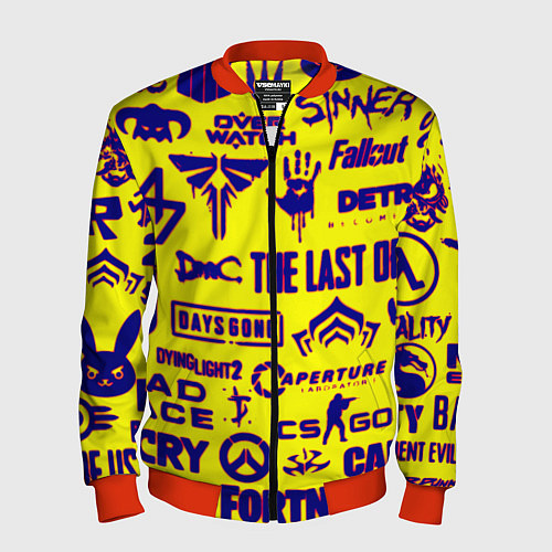 Мужской бомбер Логотипы игр на жёлтом / 3D-Красный – фото 1