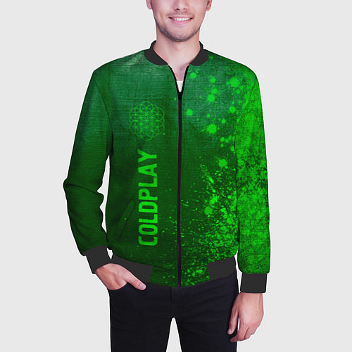 Мужской бомбер Coldplay - green gradient по-вертикали / 3D-Черный – фото 3