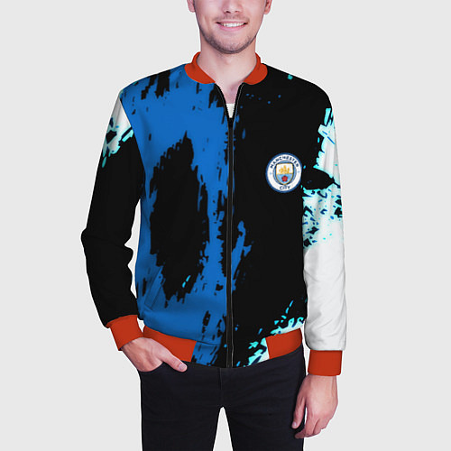 Мужской бомбер Манчестер сити краски абстрактные / 3D-Красный – фото 3