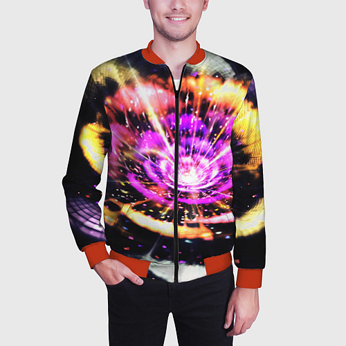 Мужской бомбер Оптический узор цветок / 3D-Красный – фото 3