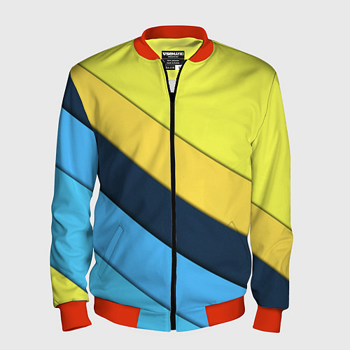 Мужской бомбер Геометрия полосы спорт / 3D-Красный – фото 1