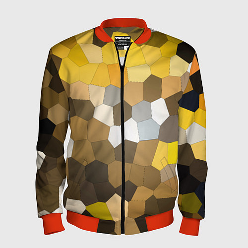 Мужской бомбер Желто белая мозаика / 3D-Красный – фото 1