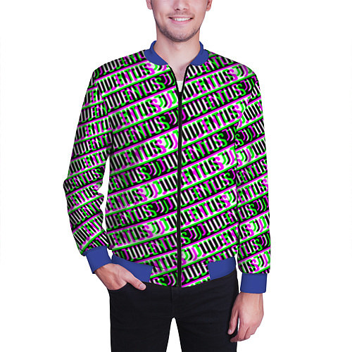 Мужской бомбер Juventus glitch pattern / 3D-Синий – фото 3