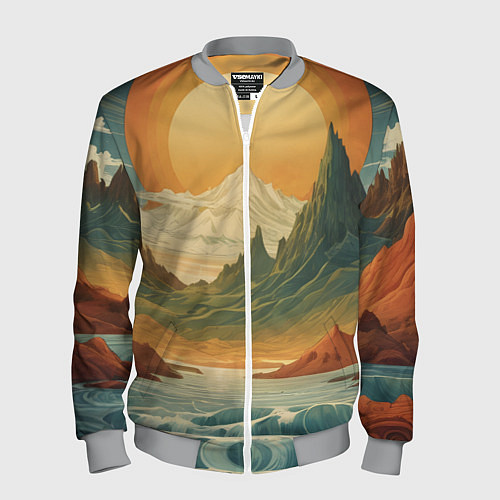 Мужской бомбер В теплых горах на закате / 3D-Меланж – фото 1