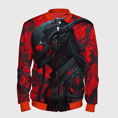 Мужской бомбер Девушка в стиле киберпанк / 3D-Красный – фото 1