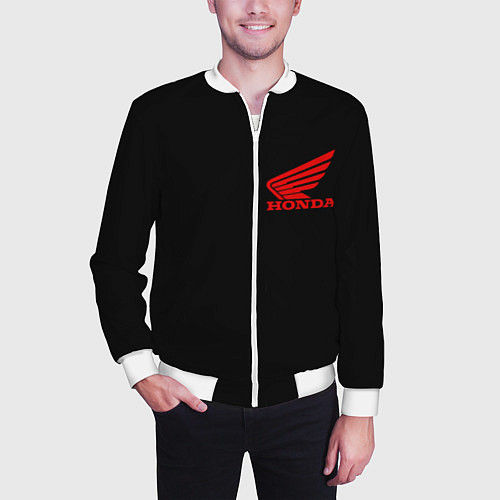 Мужской бомбер Honda red logo auto steel / 3D-Белый – фото 3