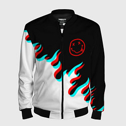 Бомбер мужской Нирвана глитч огонь, цвет: 3D-черный