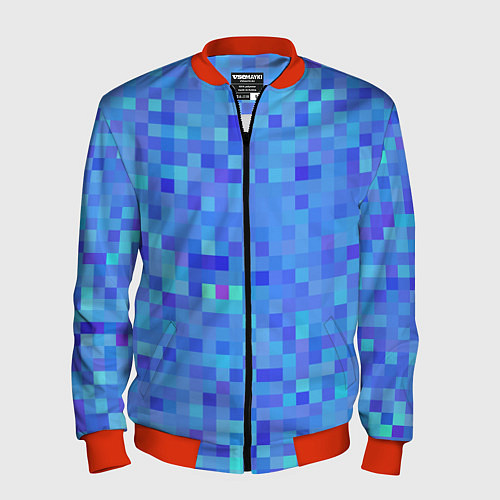 Мужской бомбер Синие пиксели / 3D-Красный – фото 1