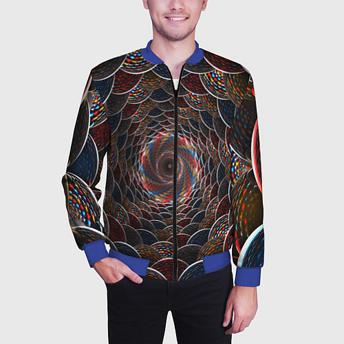 Мужской бомбер Оптические волны абстракция / 3D-Синий – фото 3