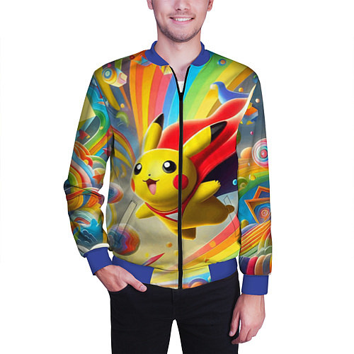 Мужской бомбер Super Pikachu - ai art fantasy / 3D-Синий – фото 3