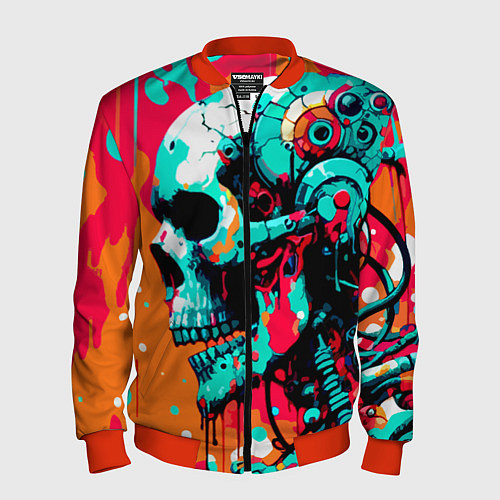 Мужской бомбер Cyber skull sketch - ai art fantasy / 3D-Красный – фото 1