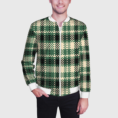 Мужской бомбер Полосатый пиксель / 3D-Белый – фото 3