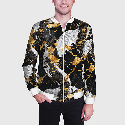 Мужской бомбер Черно-белый змеиный паттерн / 3D-Белый – фото 3