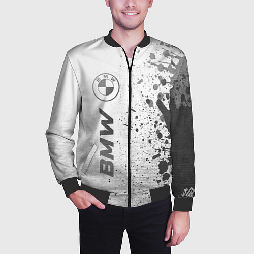 Мужской бомбер BMW - white gradient по-вертикали / 3D-Черный – фото 3