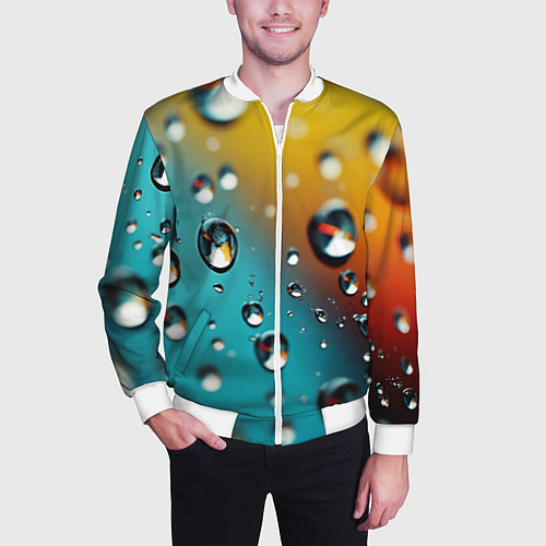 Мужской бомбер Крупные капли на цветном фоне / 3D-Белый – фото 3