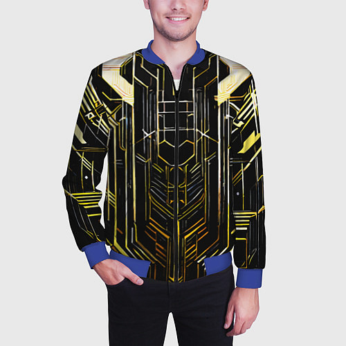 Мужской бомбер Gold lines on a black background / 3D-Синий – фото 3