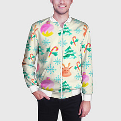 Бомбер мужской Зимний новогодний узор, цвет: 3D-белый — фото 2